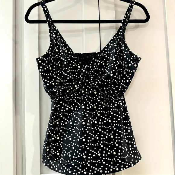 Jantzen Black & White Polka Dot Tankini Top with Built in Support Bra‎ sz 34D/DD - Picture 1 of 11